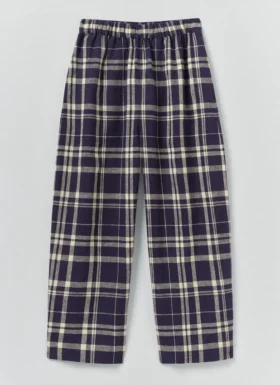 barrel leg check linen cotton pants blue soya 1 280x385 - Barrel Leg Check Linen Cotton Pants| Blue/Soya
