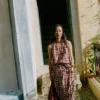 Block Print Patchwork Stripe Wrap Skirt
