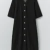 Button Front Crinkle Cotton Dress