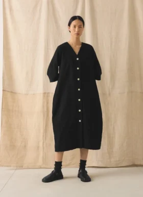Button Front Crinkle Cotton Dress