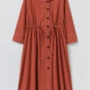 Button Through Cotton Linen Poplin Dress