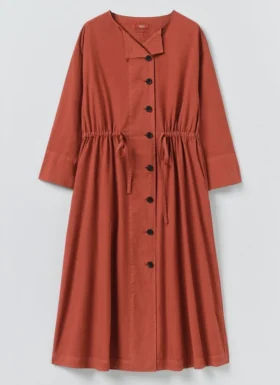 Button Through Cotton Linen Poplin Dress