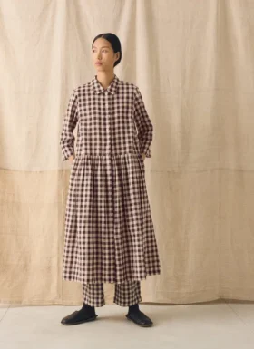 Check Linen Cotton Shirt Dress