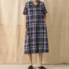 Check Linen Cotton Swing Dress