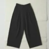 Corinne Wool Cotton Herringbone Wide Leg Pants
