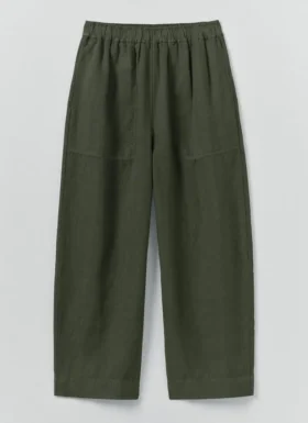Garment Dyed Linen Barrel Leg Pants