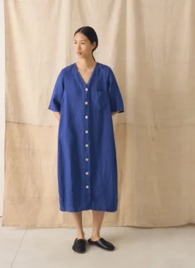 Garment Dyed Linen Button Front Dress