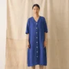 Garment Dyed Linen Button Front Dress