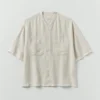 Garment Dyed Linen Grandad Collar Shirt