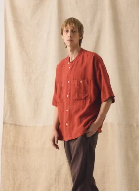 Garment Dyed Linen Grandad Collar Shirt