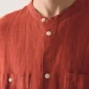Garment Dyed Linen Grandad Collar Shirt