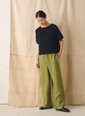 Garment Dyed Linen Wide Leg Pants