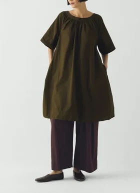 Gathered Cotton Twill Dress