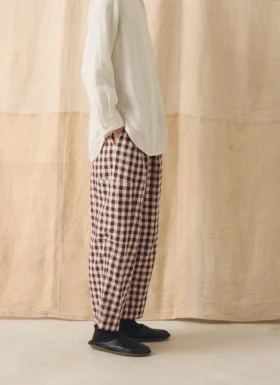 Gingham Linen Cotton Patch Pocket Pants