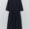 Indigo Cotton Twill Shirt Dress