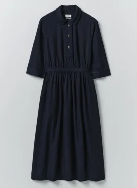 Indigo Cotton Twill Shirt Dress