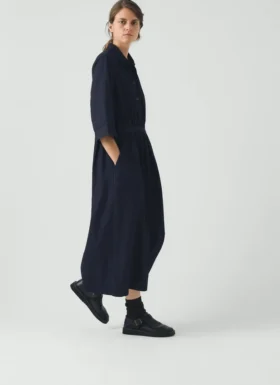 Indigo Cotton Twill Shirt Dress