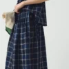 Market Check Pleated Cotton Linen Skirt