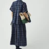 Market Check Pleated Cotton Linen Skirt