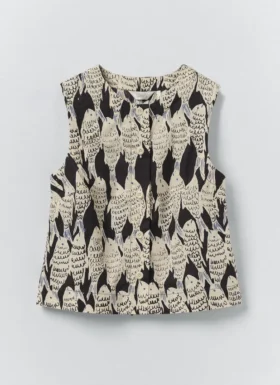 Market Fish Print Cotton Poplin Top
