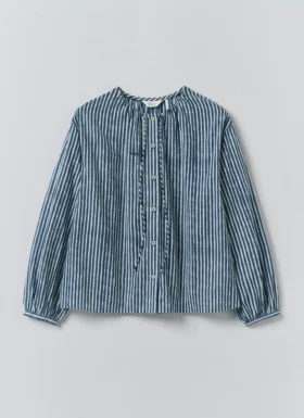 Natural Dye Stripe Cotton Gathered Top