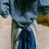 Natural Dye Stripe Cotton Gathered Top