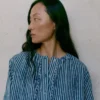Natural Dye Stripe Cotton Gathered Top