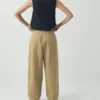 Pleat Front Stripe Cotton Linen Pants