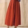 Pleated Cotton Stripe Skirt