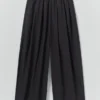 Pleated Pull On Cotton Poplin Pants