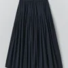 Pleated Raised Stripe Cotton Skirt