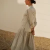 Pleated Stripe Cotton Skirt