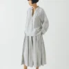 Pleated Stripe Cotton Skirt