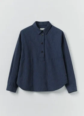 Railroad Stripe Cotton Smock Popover Shirt