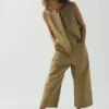 Sleeveless Cotton Twill Jumpsuit