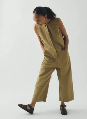 Sleeveless Cotton Twill Jumpsuit