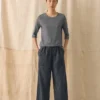 Stripe Linen Cotton Barrel Leg Pants