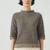 Stripe Wool Cashmere Half Sleeve Sweater