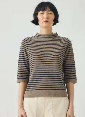 Stripe Wool Cashmere Half Sleeve Sweater