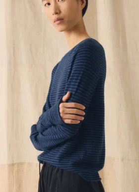 Stripe Wool Cashmere Neat Sweater