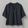 Textured Cotton Poplin V-Neck Top