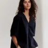Textured Cotton Poplin V-Neck Top