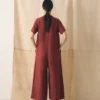 V Neck Garment Dyed Linen Jumpsuit